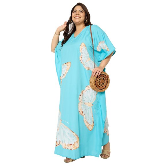 Gypsie Blu Women Butterfly Printed Caftan Kimono Dress Maxi for Summer Party - Picture 8 of 9